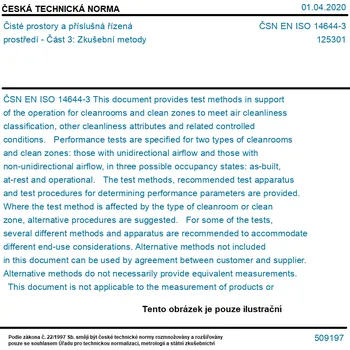 ČSN EN ISO 14644-3 - Čisté prostory a příslušná řízená prostředí - Část 3: Zkušební metody - Tisk