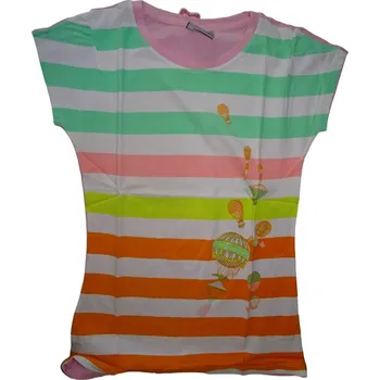 Dívčí pruhované světle růžové tričko s balońy 146 - 152