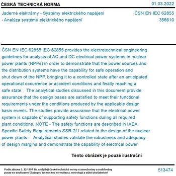 ČSN EN IEC 62855 - Jaderné elektrárny - Systémy elektrického napájení - Analýza systémů elektrického napájení - Tisk
