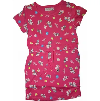 Dívčí šaty Dívčí růžové šaty s jednorožcem a květinami 122