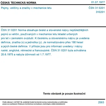 ČSN 31 0201 - Pojmy, veličiny a značky v mechanice letu - Tisk