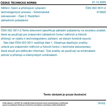 ČSN ISO 3511-2 - Měření, řízení a přístrojové vybavení technologických procesů - Schematické zobrazování - Část 2: Rozšíření základních požadavků - Tisk