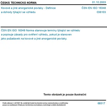ČSN EN ISO 16348 - Kovové a jiné anorganické povlaky - Definice a dohody týkající se vzhledu - Tisk