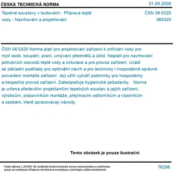 ČSN 06 0320 - Tepelné soustavy v budovách - Příprava teplé vody - Navrhování a projektování - Tisk