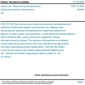 ČSN 75 7835 - Jakost vod - Stanovení termotolerantních koliformních bakterií a Escherichia coli - Tisk