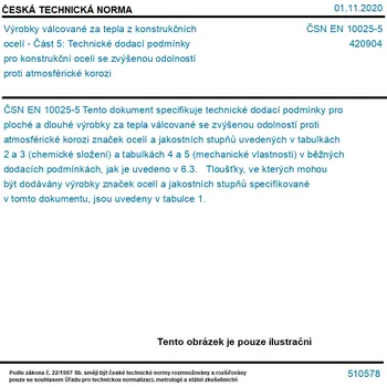 ČSN EN 10025-5 - Výrobky válcované za tepla z konstrukčních ocelí - Část 5: Technické dodací podmínky pro konstrukční oceli se zvýšenou odolností proti atmosférické korozi - Tisk