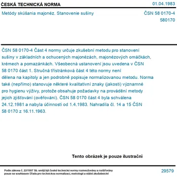 ČSN 58 0170-4 - Metódy skúšania majonéz. Stanovenie sušiny - Tisk