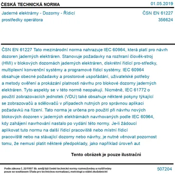 ČSN EN 61227 - Jaderné elektrárny - Dozorny - Řídicí prostředky operátora - Tisk
