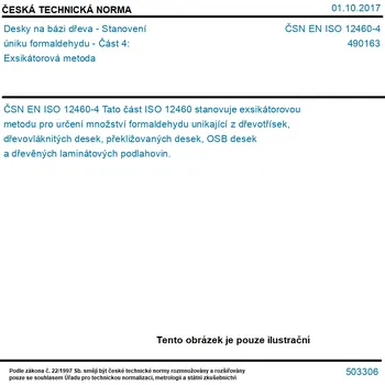 ČSN EN ISO 12460-4 - Desky na bázi dřeva - Stanovení úniku formaldehydu - Část 4: Exsikátorová metoda - Tisk