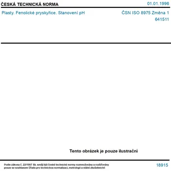 ČSN ISO 8975 Změna 1 - Plasty. Fenolické pryskyřice. Stanovení pH - Tisk
