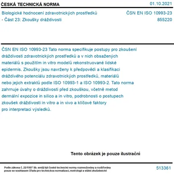 ČSN EN ISO 10993-23 - Biologické hodnocení zdravotnických prostředků - Část 23: Zkoušky dráždivosti - Tisk