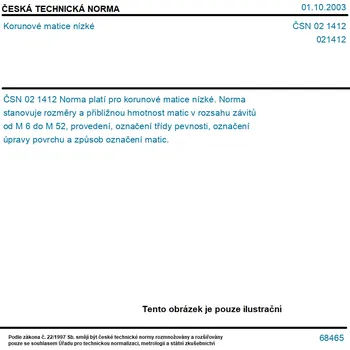 ČSN 02 1412 - Korunové matice nízké - Tisk