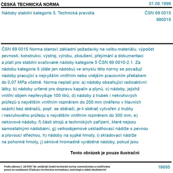 ČSN 69 0015 - Nádoby stabilní kategorie 5. Technická pravidla - Tisk