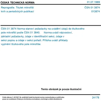 ČSN 01 3874 - Reprografie. Titulek mikrofiší knih a periodických publikací - Tisk