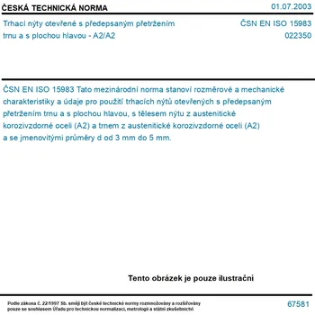 Nýt ČSN EN ISO 15983 - Trhací nýty otevřené s předepsaným přetržením trnu a s plochou hlavou - A2/A2 - Tisk