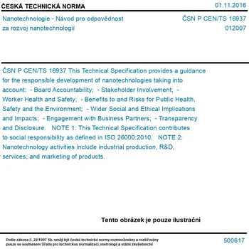ČSN P CEN/TS 16937 - Nanotechnologie - Návod pro odpovědnost za rozvoj nanotechnologií - Tisk