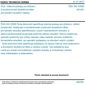 ČSN ISO 23529 - Pryž - Obecné postupy pro přípravu a kondicionování zkušebních těles pro fyzikální zkušební metody - Tisk