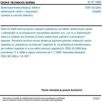 ČSN 33 3265 - Elektrotechnické předpisy. Měření elektrických veličin v dozornách výroben a rozvodů elektřiny - Tisk