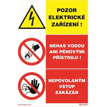 Walteco Pozor, elektrické zařízení, trojkombinace, 148x210mm, samolepka Množství: 1 ks