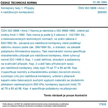 ČSN ISO 9669 +Amd.1 - Kontejnery řady 1. Přípojky k nádržkovým kontejnerům - Tisk
