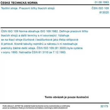 ČSN ISO 109 - Textilní stroje. Pracovní šířky tkacích strojů - Tisk