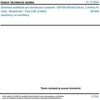 ČSN EN 60335-2-80 ed. 2 Změna A1 - Elektrické spotřebiče pro domácnost a podobné účely - Bezpečnost - Část 2-80: Zvláštní požadavky na ventilátory - Tisk