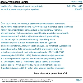 ČSN ISO 11048 - Kvalita půdy - Stanovení síranů rozpustných ve vodě a síranů rozpustných v kyselině - Tisk
