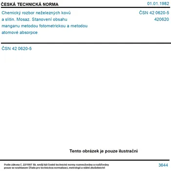 ČSN 42 0620-5 - Chemický rozbor neželezných kovů a slitin. Mosaz. Stanovení obsahu manganu metodou fotometrickou a metodou atomové absorpce - Tisk
