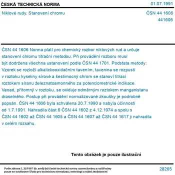 ČSN 44 1606 - Niklové rudy. Stanovení chromu - Tisk