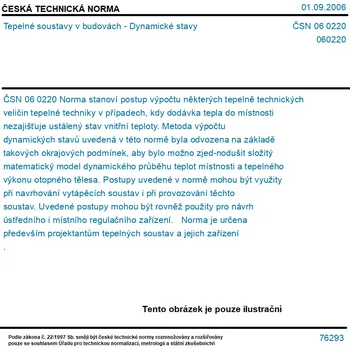 ČSN 06 0220 - Tepelné soustavy v budovách - Dynamické stavy - Tisk