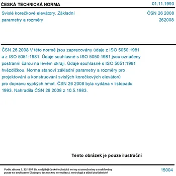 ČSN 26 2008 - Svislé korečkové elevátory. Základní parametry a rozměry - Tisk