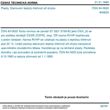 ČSN 64 0620 - Plasty. Stanovení teploty křehnutí při ohybu - Tisk