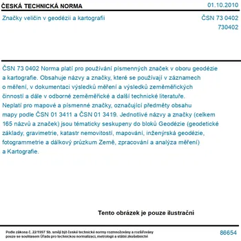 ČSN 73 0402 - Značky veličin v geodézii a kartografii - Tisk