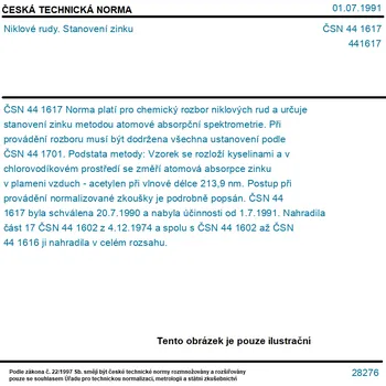 ČSN 44 1617 - Niklové rudy. Stanovení zinku - Tisk