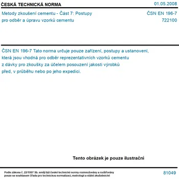 ČSN EN 196-7 - Metody zkoušení cementu - Část 7: Postupy pro odběr a úpravu vzorků cementu - Tisk