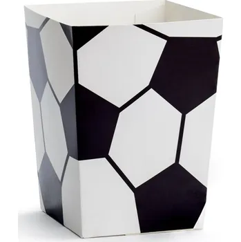 Jednorázové nádobí PartyDeco Krabička na popcorn fotbal bílá/černá 7 x 7 x 12 cm 6 ks