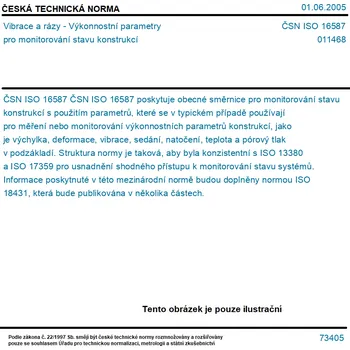 ČSN ISO 16587 - Vibrace a rázy - Výkonnostní parametry pro monitorování stavu konstrukcí - Tisk