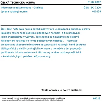 ČSN ISO 7220 - Informace a dokumentace - Grafická úprava katalogů norem - Tisk