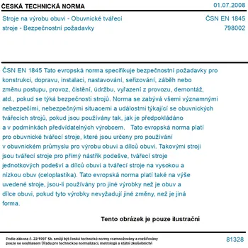 ČSN EN 1845 - Stroje na výrobu obuvi - Obuvnické tvářecí stroje - Bezpečnostní požadavky - Tisk