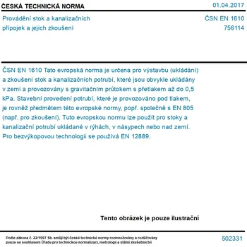 ČSN EN 1610 - Provádění stok a kanalizačních přípojek a jejich zkoušení - Tisk