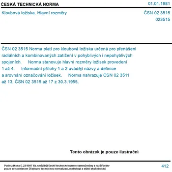 ČSN 02 3515 - Kloubová ložiska. Hlavní rozměry - Tisk
