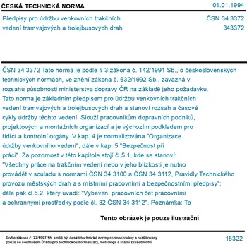 ČSN 34 3372 - Předpisy pro údržbu venkovních trakčních vedení tramvajových a trolejbusových drah - Tisk