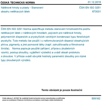 ČSN EN ISO 3251 - Nátěrové hmoty a plasty - Stanovení obsahu netěkavých látek - Tisk
