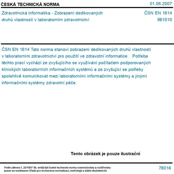 ČSN EN 1614 - Zdravotnická informatika - Zobrazení dedikovaných druhů vlastností v laboratorním zdravotnictví - Tisk