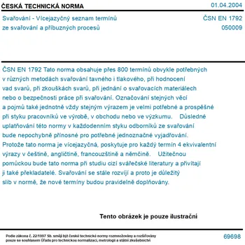 ČSN EN 1792 - Svařování - Vícejazyčný seznam termínů ze svařování a příbuzných procesů - Tisk