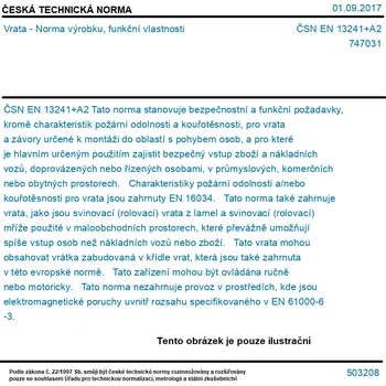 ČSN EN 13241+A2 - Vrata - Norma výrobku, funkční vlastnosti - Tisk