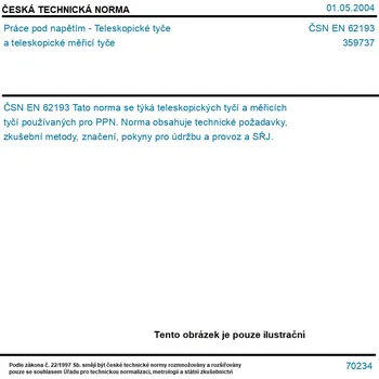 ČSN EN 62193 - Práce pod napětím - Teleskopické tyče a teleskopické měřicí tyče - Tisk
