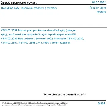 ČSN 02 2039 - Dvoudílné nýty. Technické předpisy a rozměry - Tisk