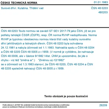 ČSN 48 0203 - Surové dříví. Kulatina. Třídění vad - Tisk