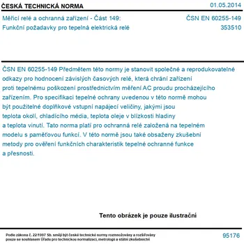 Relé ČSN EN 60255-149 - Měřicí relé a ochranná zařízení - Část 149: Funkční požadavky pro tepelná elektrická relé - Tisk